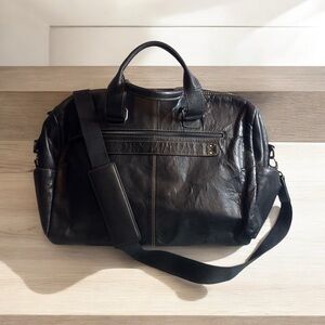 Jack Georges Spacious Voyager Black Leather Duffel Bag